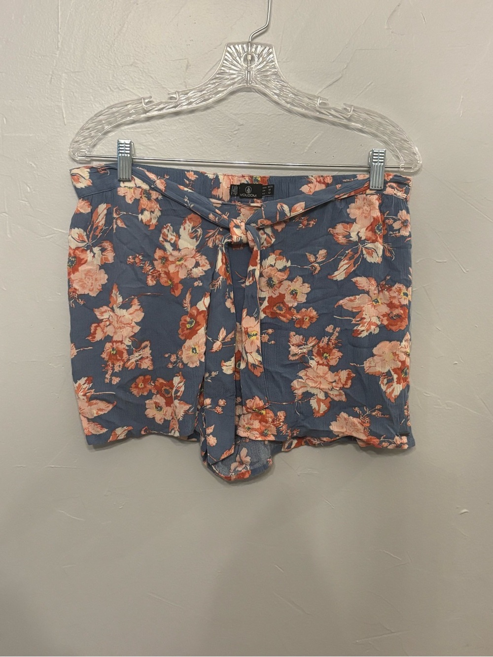 Volcom Blue Floral Tie-Front High-Waist Women's Shorts